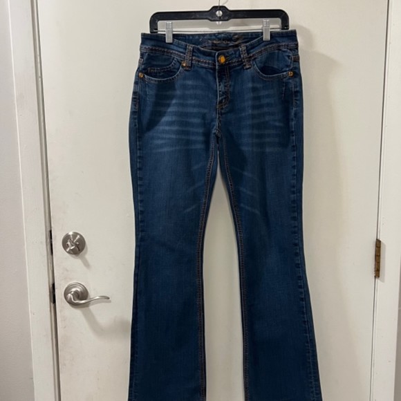 Seven7 Womens Blue Washed Bootcut Denim Thick Stitch Mid Rise Jeans Size 8 - Picture 5 of 12